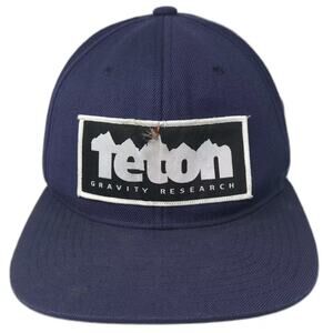 Teton Gravity Research Blue Snapback Hat OS White Flat Brim Wool Blend Patch
